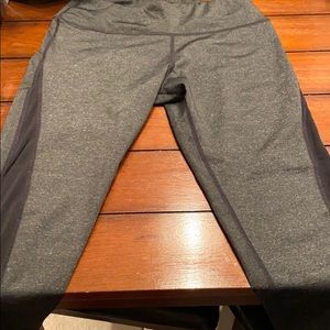 Grey workout leggings with black mesh